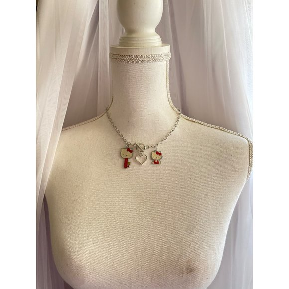 Silver hello kitty red charm heart choker necklace - Picture 4 of 6